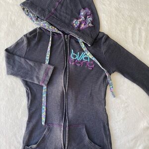 Vintage‎ Billabong Hoodie Thermal Quarter Sleeve Gray Floral Trim Embroidery XS